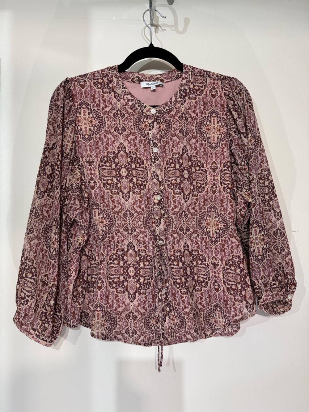 Madewell Mauve Paisley-Print Button Front Blouse